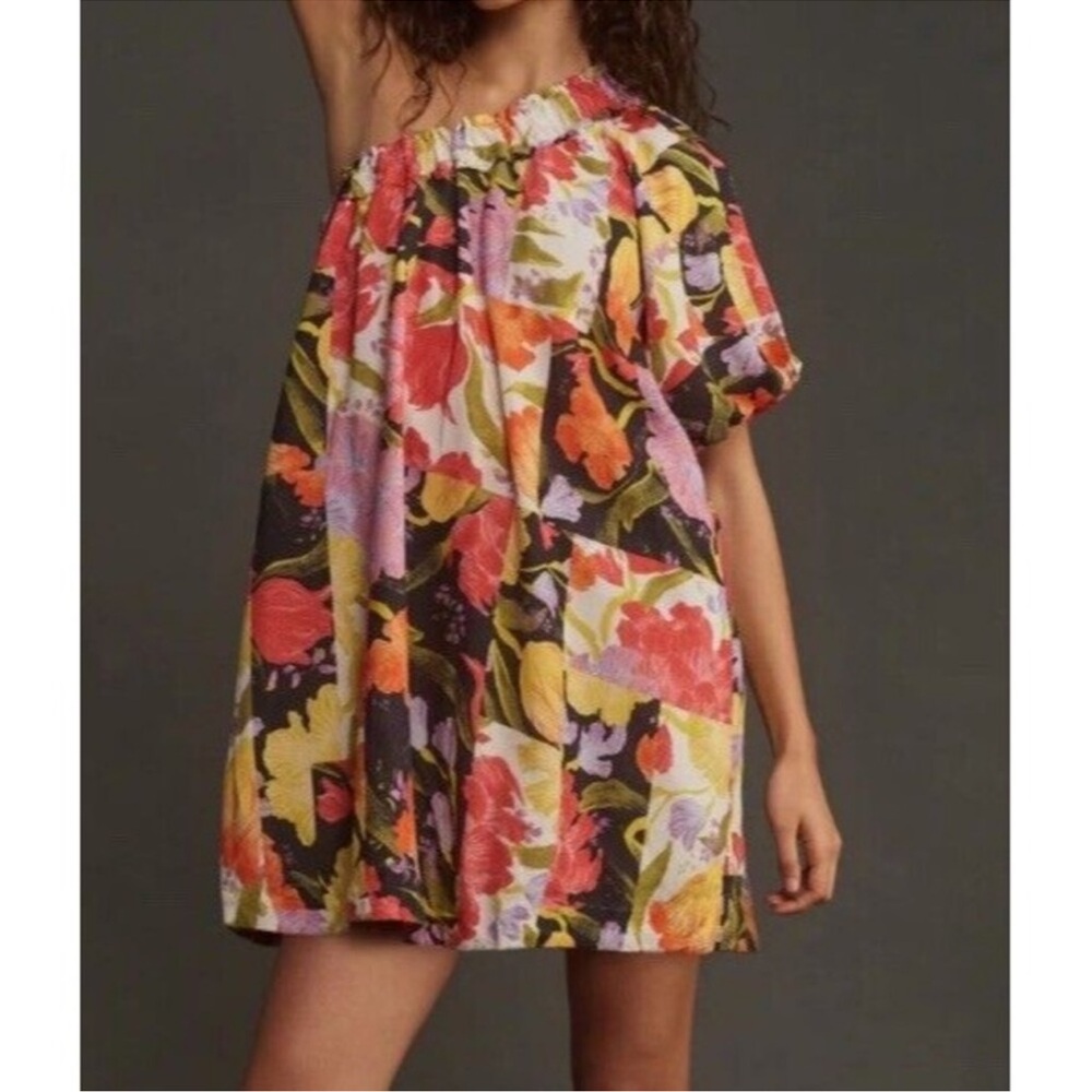 NWT Anthropologie Yukiko Noritake One-Shoulder Mini Dress Women's Floral - Picture 2 of 10